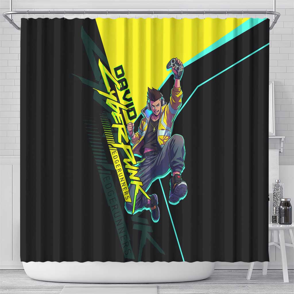 David Martinez Cyberpunk Edgerunners Shower Curtain Futuristic Neon Anime Style