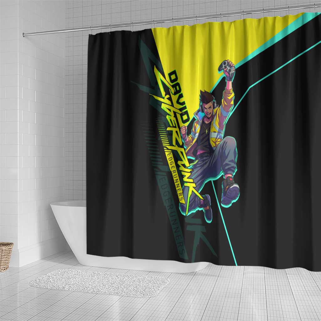 David Martinez Cyberpunk Edgerunners Shower Curtain Futuristic Neon Anime Style