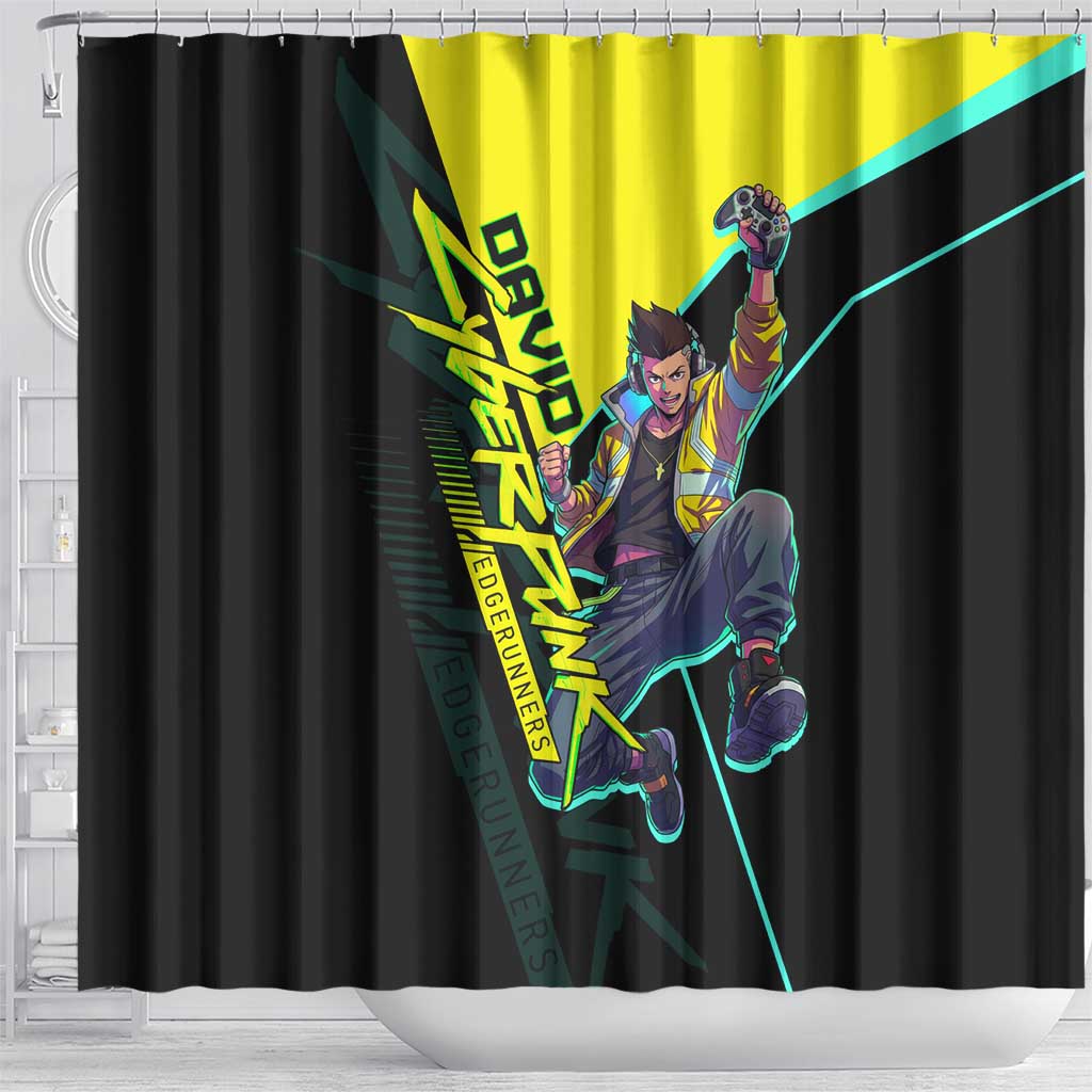 David Martinez Cyberpunk Edgerunners Shower Curtain Futuristic Neon Anime Style