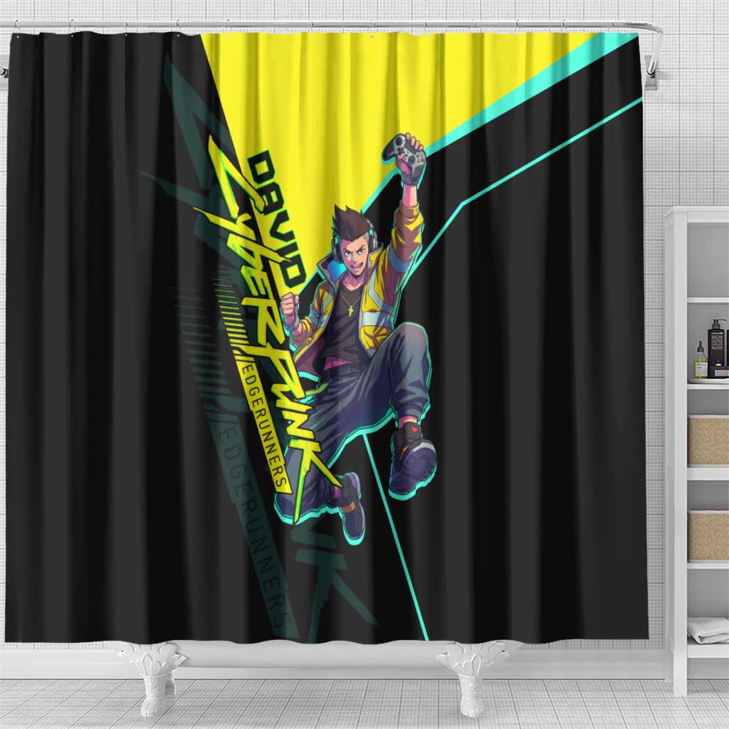David Martinez Cyberpunk Edgerunners Shower Curtain Futuristic Neon Anime Style