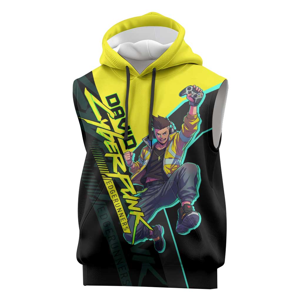 David Martinez Cyberpunk Edgerunners Sleeveless Hoodie Futuristic Neon Anime Style