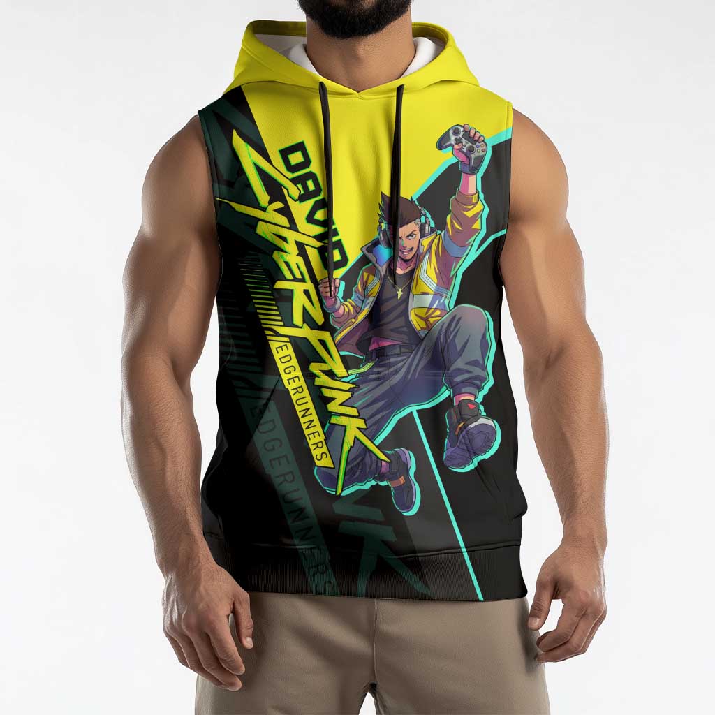 David Martinez Cyberpunk Edgerunners Sleeveless Hoodie Futuristic Neon Anime Style