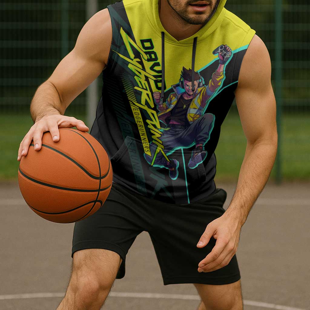 David Martinez Cyberpunk Edgerunners Sleeveless Hoodie Futuristic Neon Anime Style