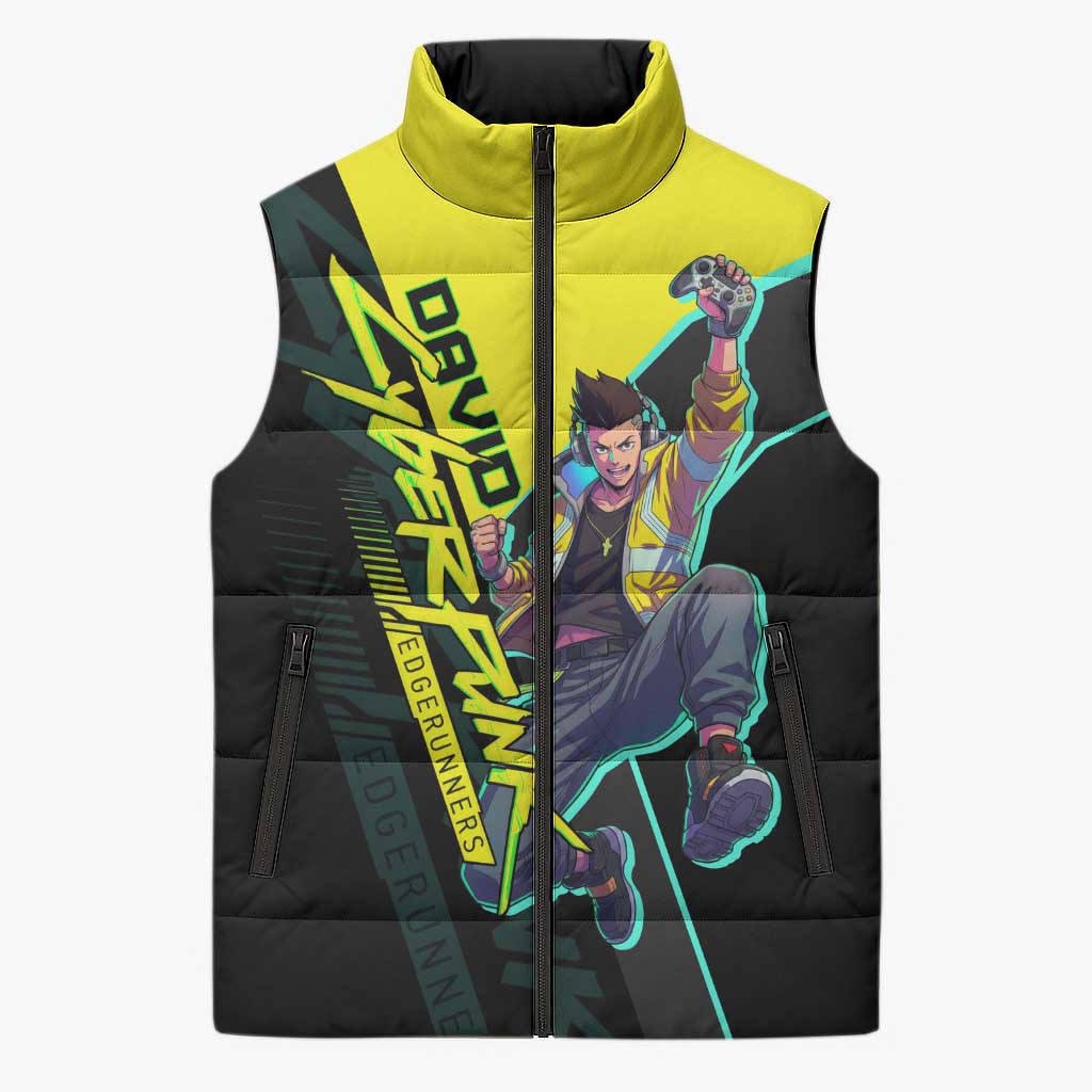 David Martinez Cyberpunk Edgerunners Sleeveless Puffer Jacket Futuristic Neon Anime Style
