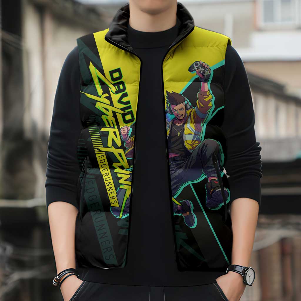 David Martinez Cyberpunk Edgerunners Sleeveless Puffer Jacket Futuristic Neon Anime Style