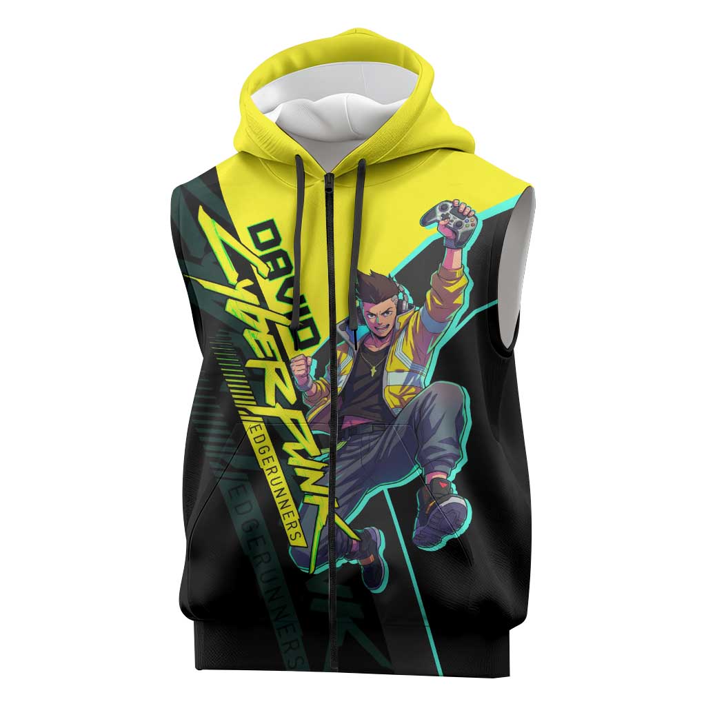 David Martinez Cyberpunk Edgerunners Sleeveless Zip Hoodie Futuristic Neon Anime Style