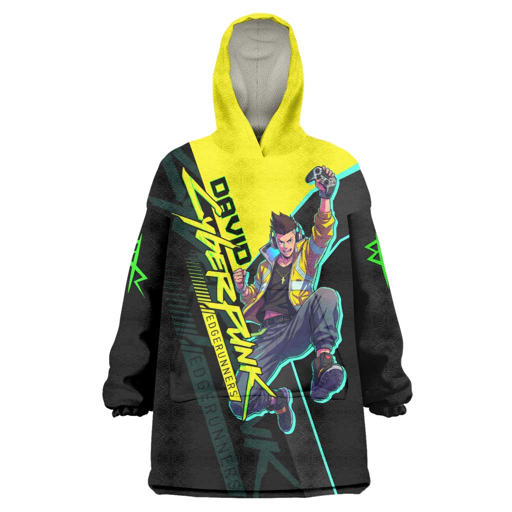 David Martinez Cyberpunk Edgerunners Wearable Blanket Hoodie Futuristic Neon Anime Style