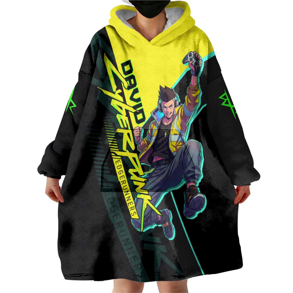 David Martinez Cyberpunk Edgerunners Wearable Blanket Hoodie Futuristic Neon Anime Style