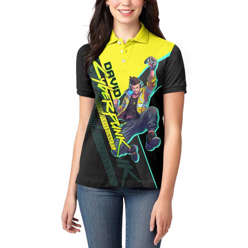 David Martinez Cyberpunk Edgerunners Women Polo Shirt Futuristic Neon Anime Style