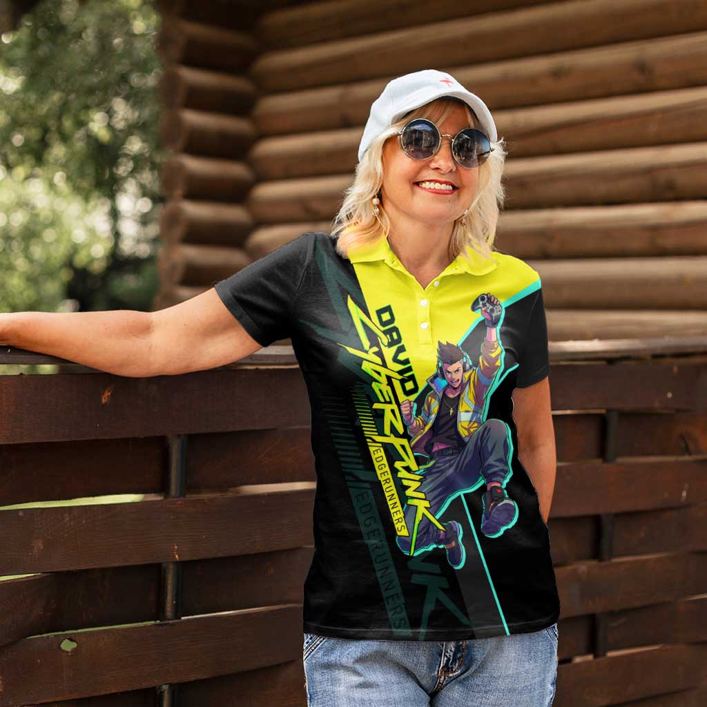 David Martinez Cyberpunk Edgerunners Women Polo Shirt Futuristic Neon Anime Style