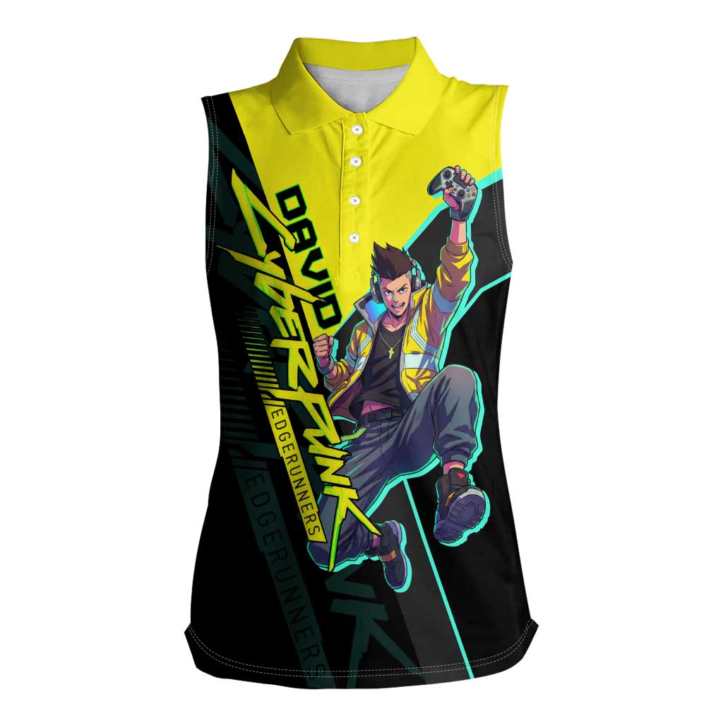 David Martinez Cyberpunk Edgerunners Women Sleeveless Polo Shirt Futuristic Neon Anime Style