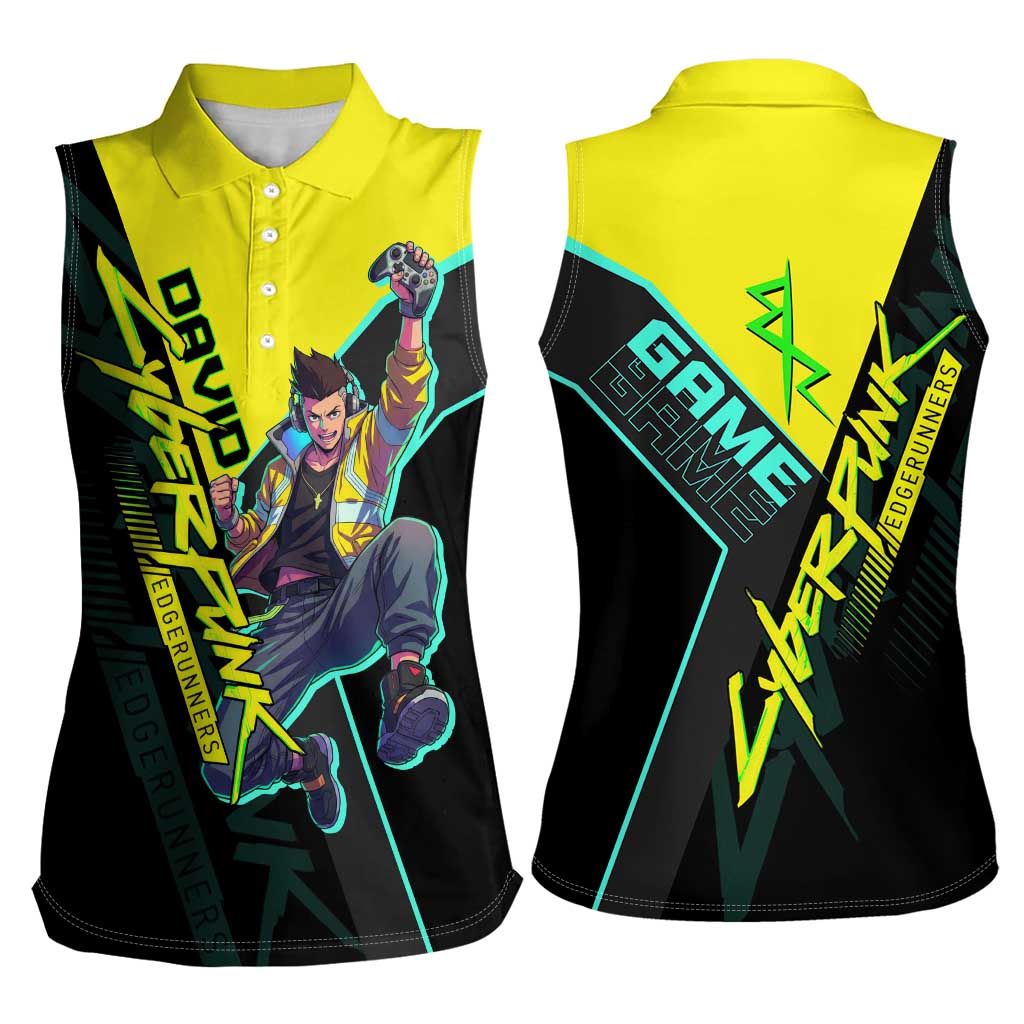 David Martinez Cyberpunk Edgerunners Women Sleeveless Polo Shirt Futuristic Neon Anime Style