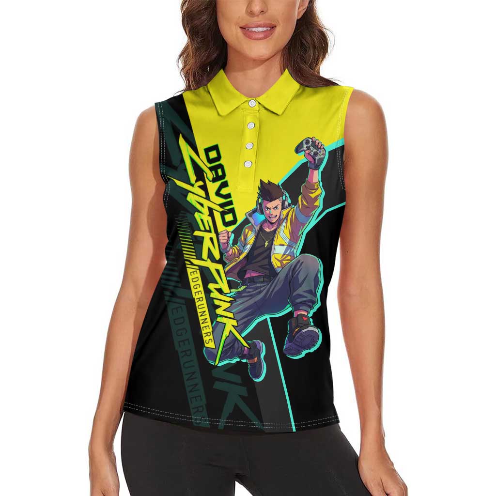 David Martinez Cyberpunk Edgerunners Women Sleeveless Polo Shirt Futuristic Neon Anime Style