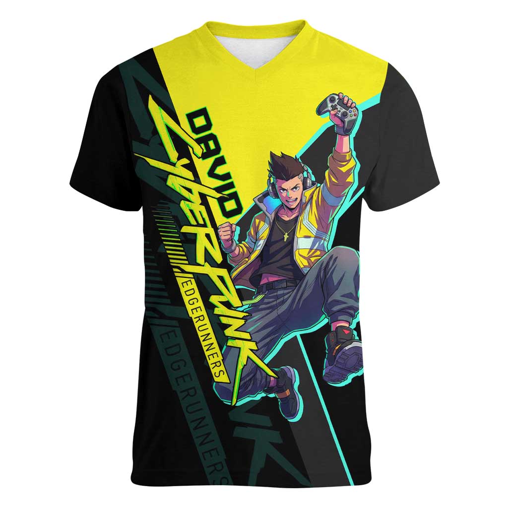David Martinez Cyberpunk Edgerunners Women V-Neck T-Shirt Futuristic Neon Anime Style