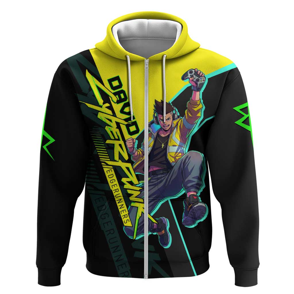 David Martinez Cyberpunk Edgerunners Zip Hoodie Futuristic Neon Anime Style