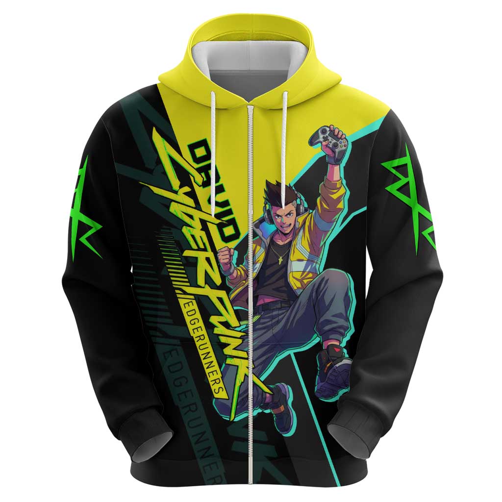 David Martinez Cyberpunk Edgerunners Zip Hoodie Futuristic Neon Anime Style