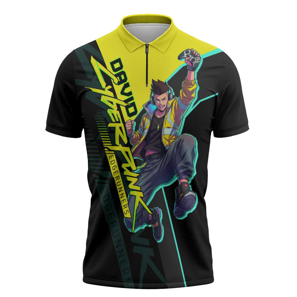 David Martinez Cyberpunk Edgerunners Zipper Polo Shirt Futuristic Neon Anime Style