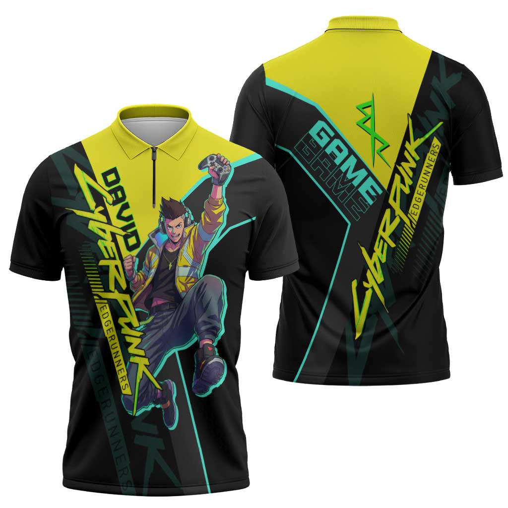 David Martinez Cyberpunk Edgerunners Zipper Polo Shirt Futuristic Neon Anime Style
