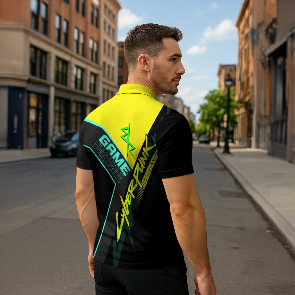 David Martinez Cyberpunk Edgerunners Zipper Polo Shirt Futuristic Neon Anime Style