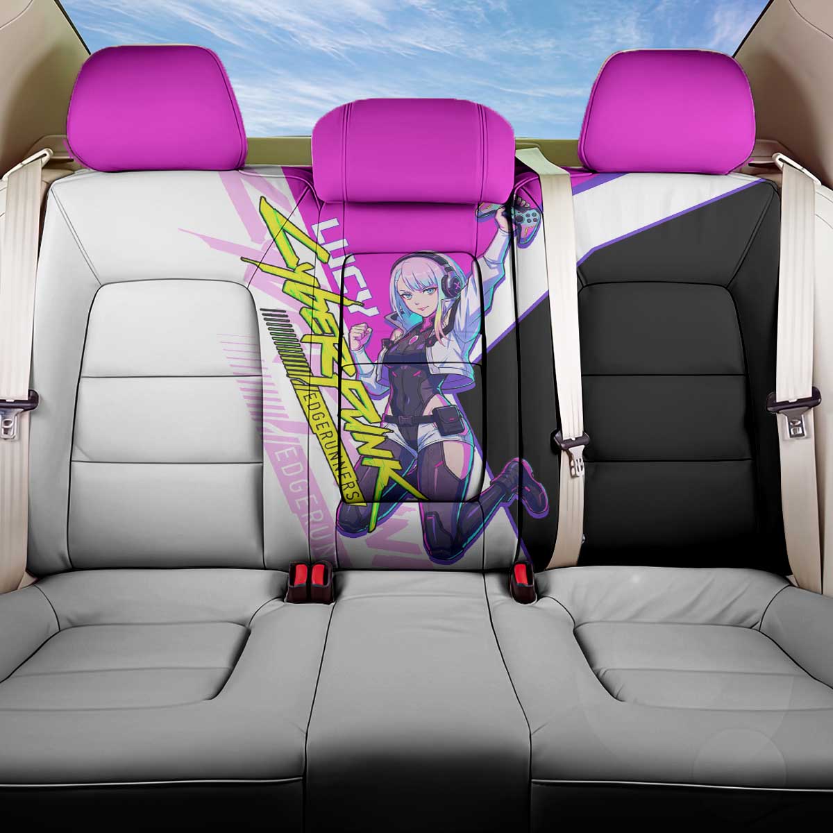 Lucy Cyberpunk Edgerunners Back Car Seat Cover Neon Techwear Anime Style