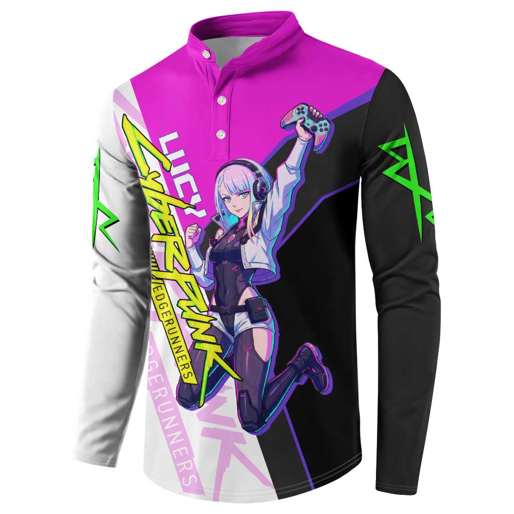 Lucy Cyberpunk Edgerunners Button Sweatshirt Neon Techwear Anime Style