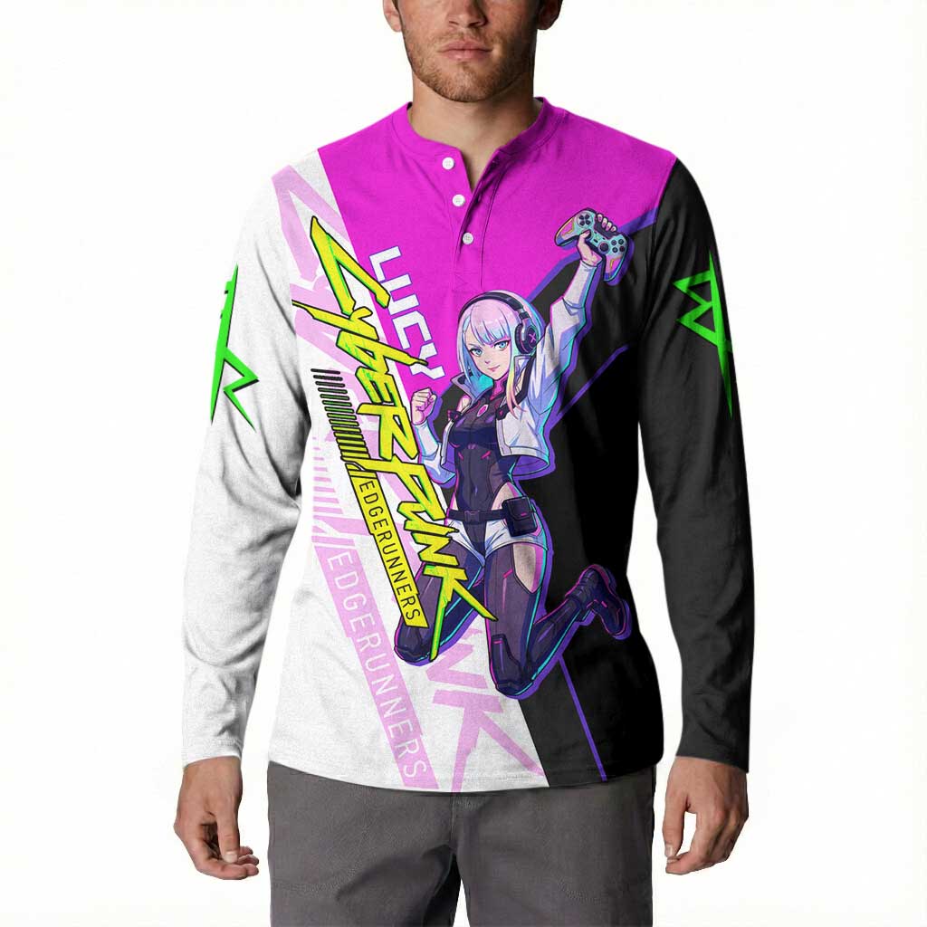 Lucy Cyberpunk Edgerunners Button Sweatshirt Neon Techwear Anime Style