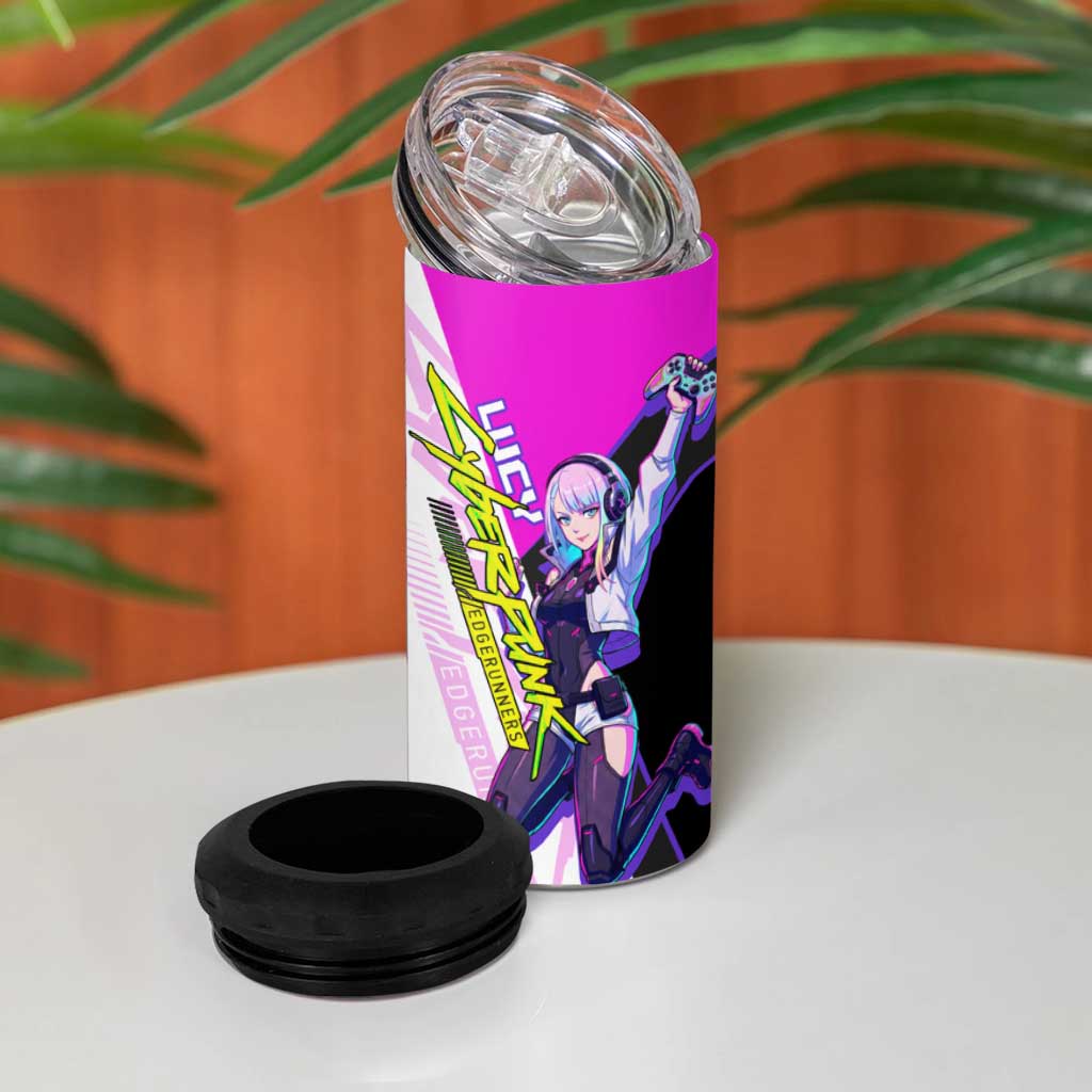 Lucy Cyberpunk Edgerunners 4 in 1 Can Cooler Tumbler Neon Techwear Anime Style