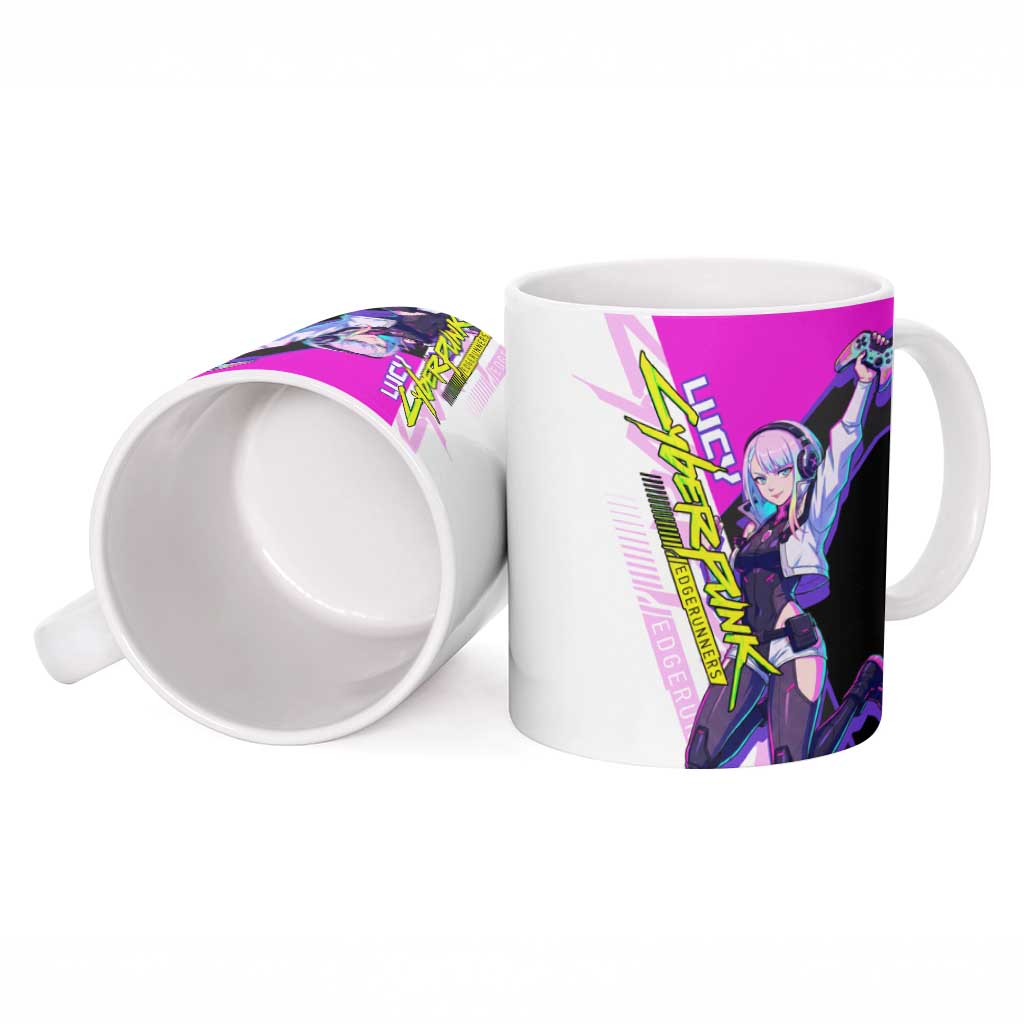 Lucy Cyberpunk Edgerunners Ceramic Mug Neon Techwear Anime Style