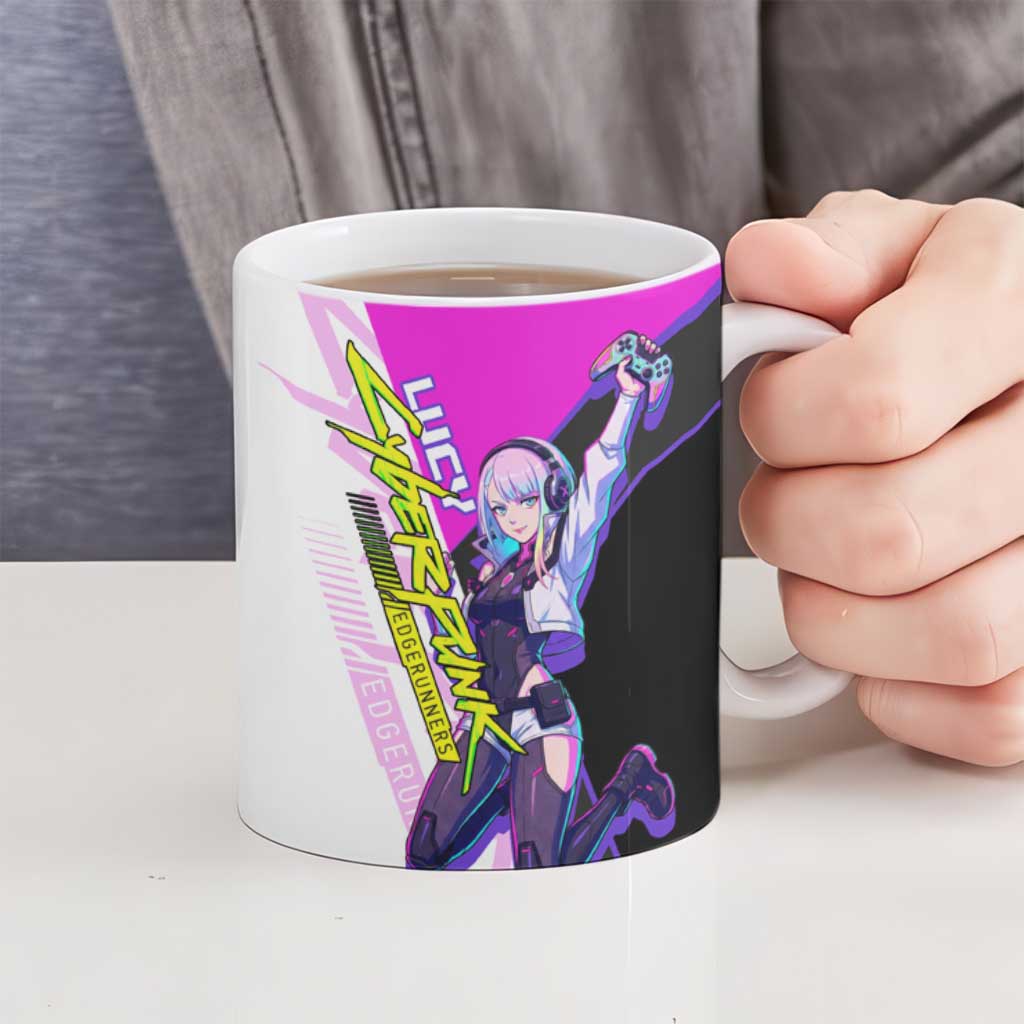 Lucy Cyberpunk Edgerunners Ceramic Mug Neon Techwear Anime Style