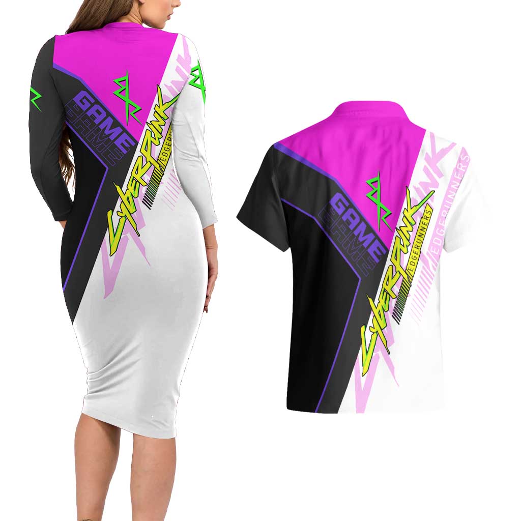 Lucy Cyberpunk Edgerunners Couples Matching Long Sleeve Bodycon Dress and Hawaiian Shirt Neon Techwear Anime Style