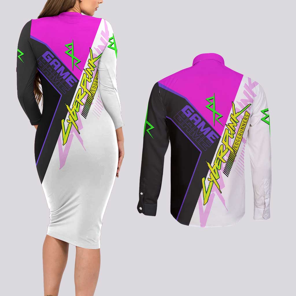 Lucy Cyberpunk Edgerunners Couples Matching Long Sleeve Bodycon Dress and Long Sleeve Button Shirt Neon Techwear Anime Style