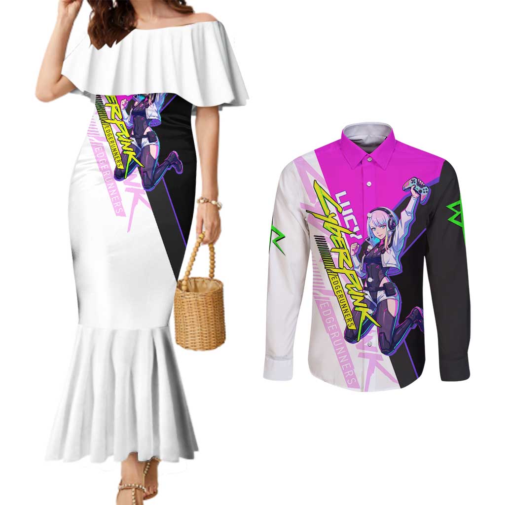 Lucy Cyberpunk Edgerunners Couples Matching Mermaid Dress and Long Sleeve Button Shirt Neon Techwear Anime Style