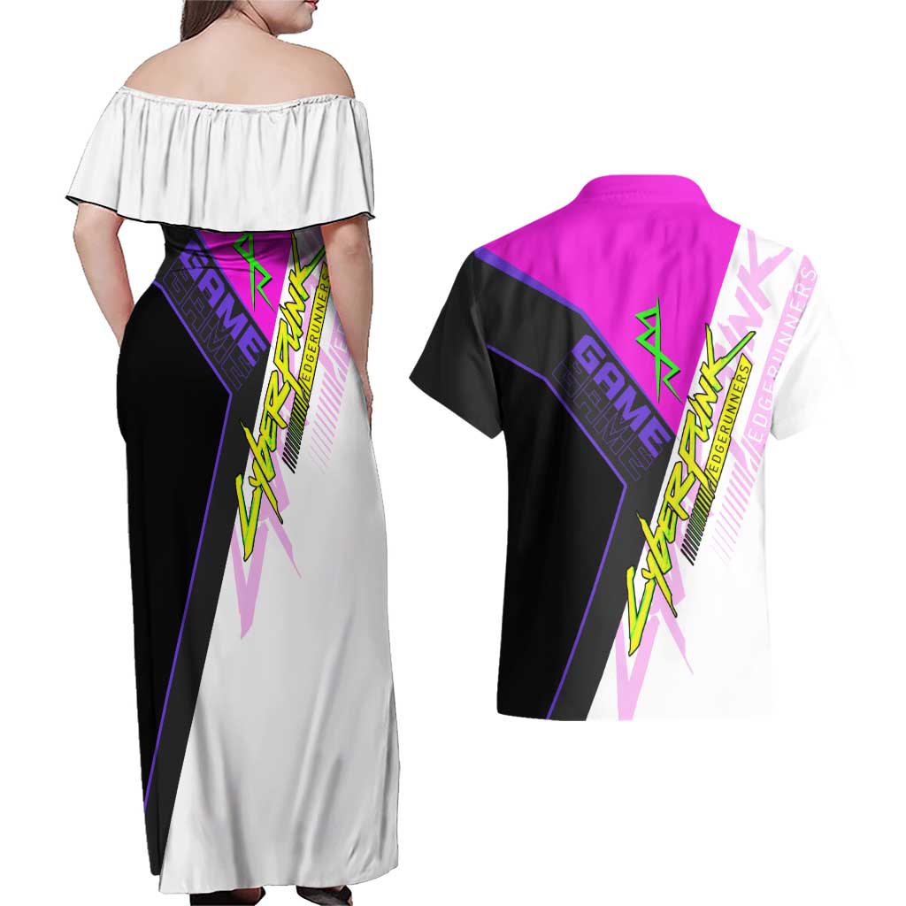 Lucy Cyberpunk Edgerunners Couples Matching Off Shoulder Maxi Dress and Hawaiian Shirt Neon Techwear Anime Style