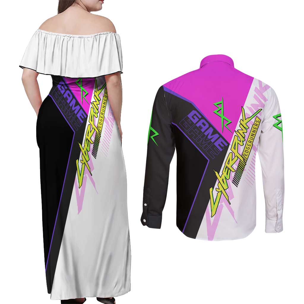Lucy Cyberpunk Edgerunners Couples Matching Off Shoulder Maxi Dress and Long Sleeve Button Shirt Neon Techwear Anime Style