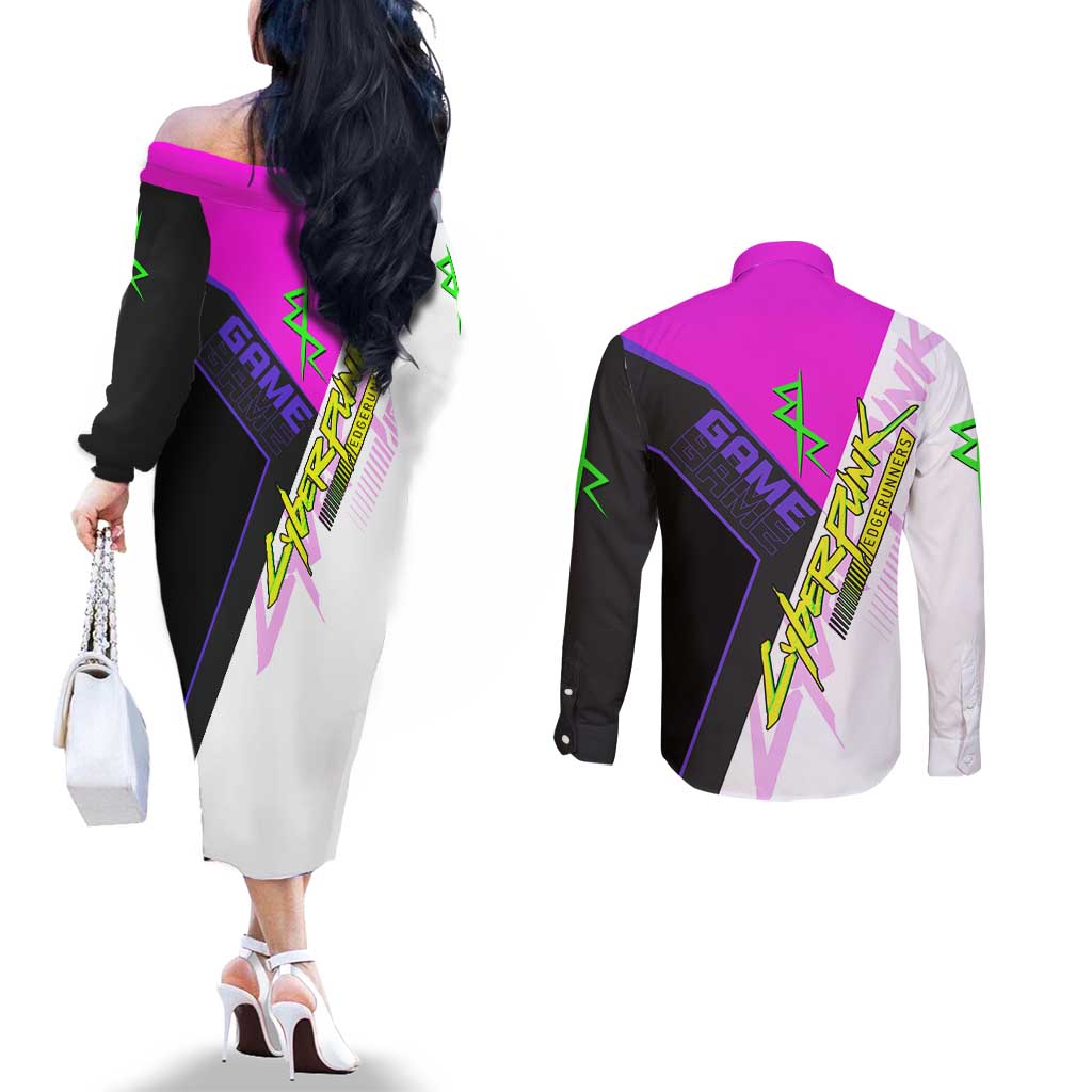 Lucy Cyberpunk Edgerunners Couples Matching Off The Shoulder Long Sleeve Dress and Long Sleeve Button Shirt Neon Techwear Anime Style