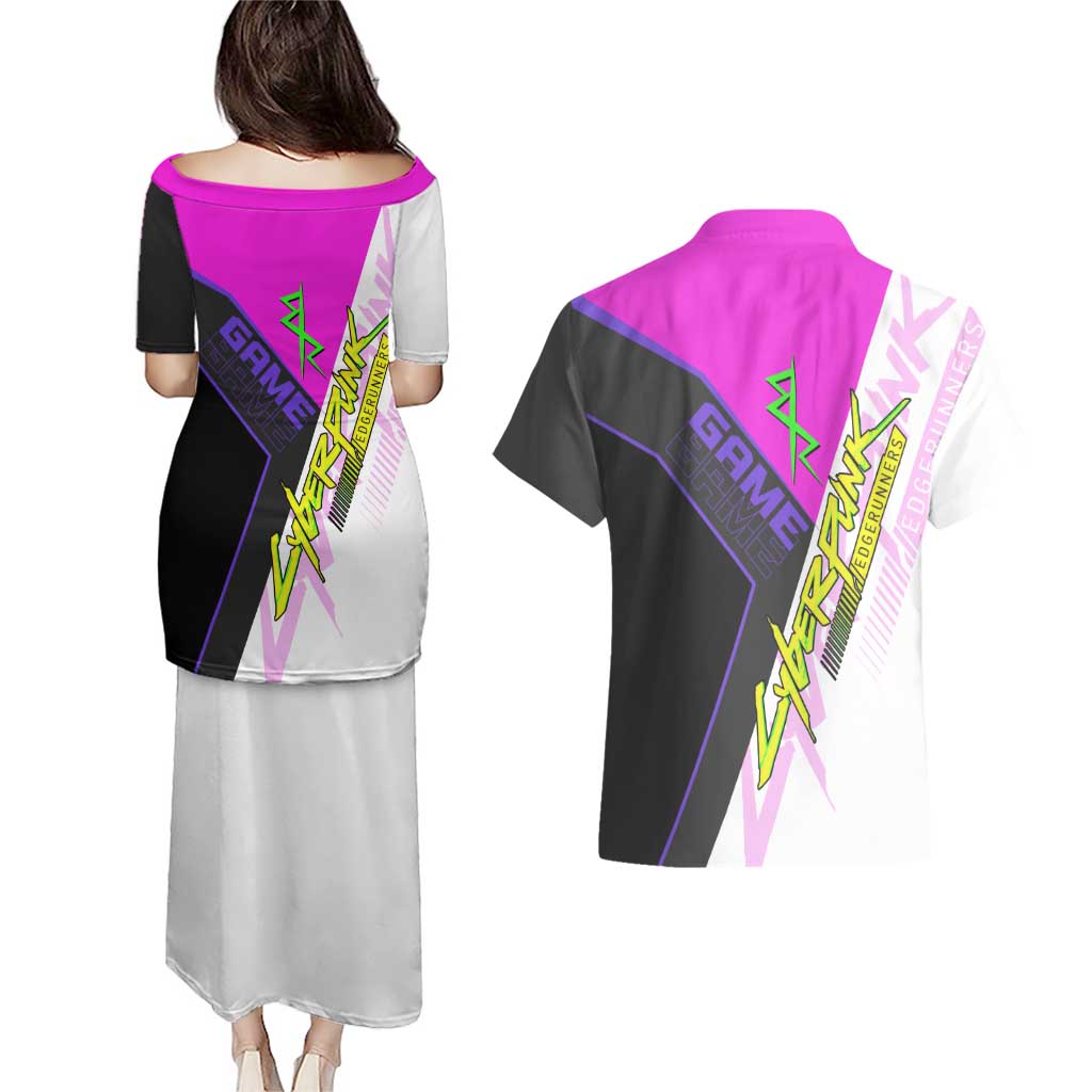 Lucy Cyberpunk Edgerunners Couples Matching Puletasi and Hawaiian Shirt Neon Techwear Anime Style