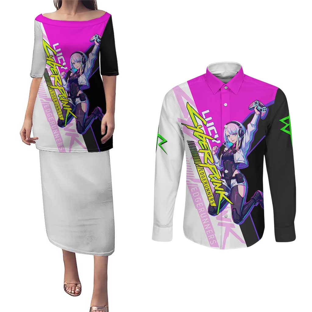 Lucy Cyberpunk Edgerunners Couples Matching Puletasi and Long Sleeve Button Shirt Neon Techwear Anime Style