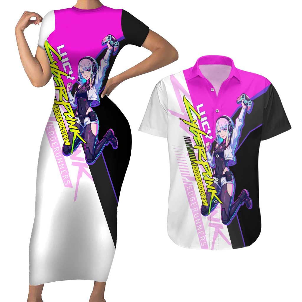 Lucy Cyberpunk Edgerunners Couples Matching Short Sleeve Bodycon Dress and Hawaiian Shirt Neon Techwear Anime Style