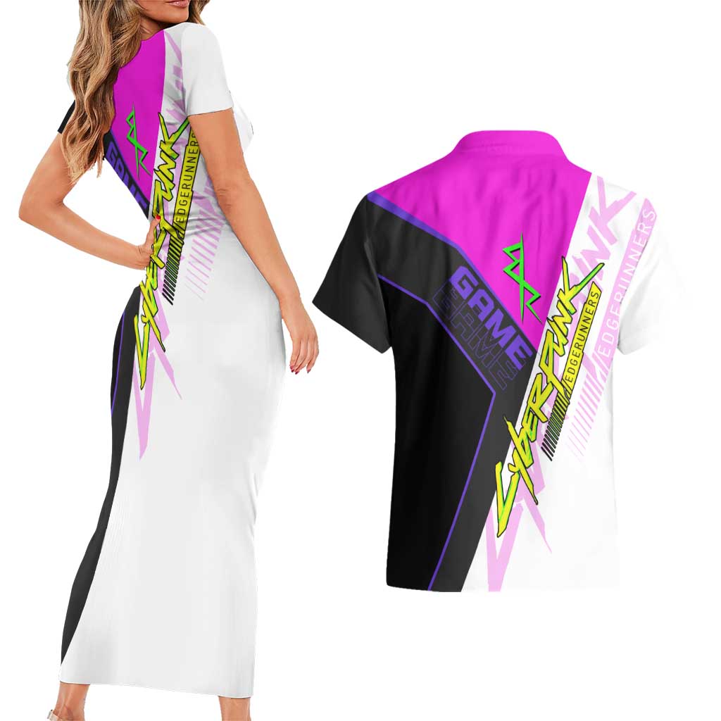 Lucy Cyberpunk Edgerunners Couples Matching Short Sleeve Bodycon Dress and Hawaiian Shirt Neon Techwear Anime Style