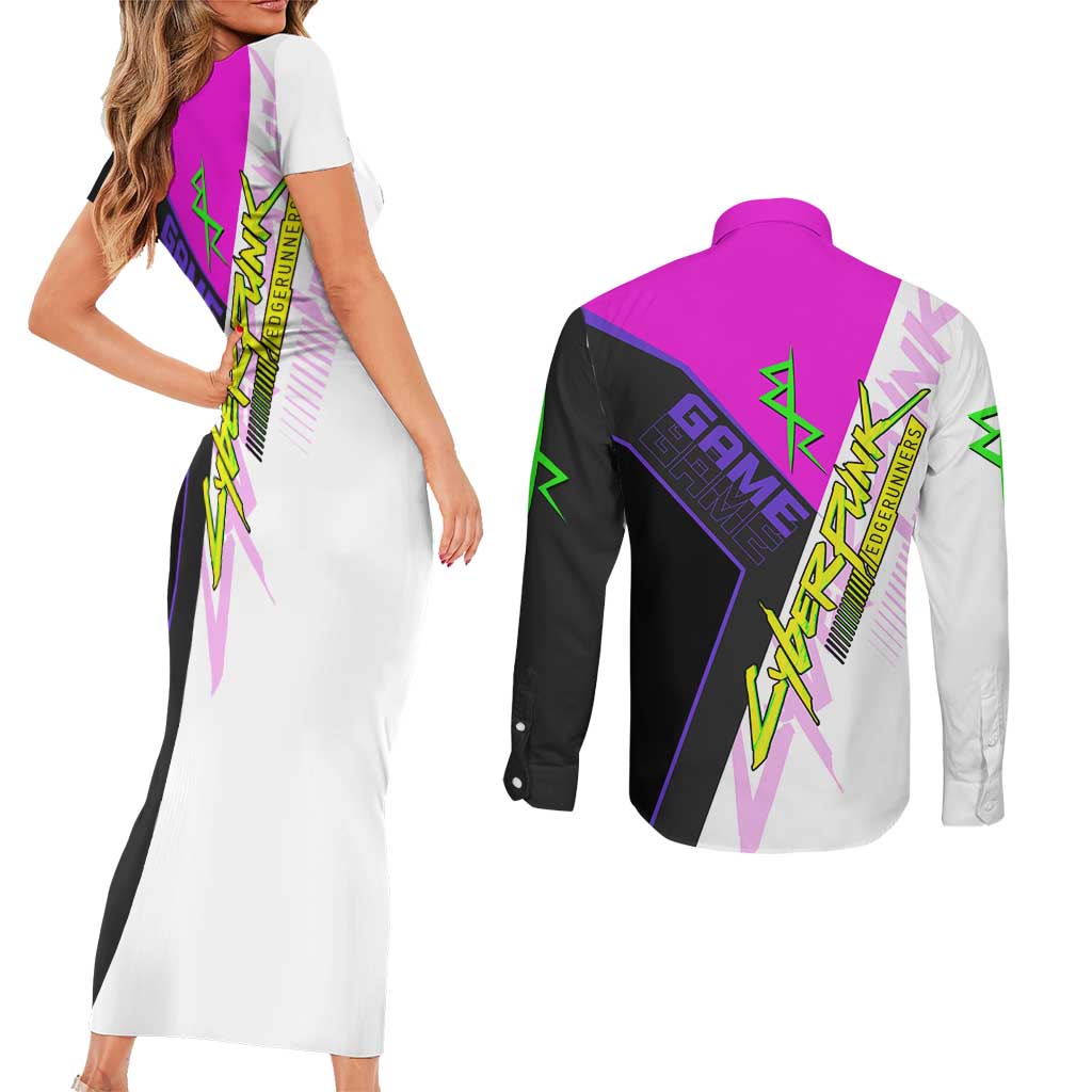 Lucy Cyberpunk Edgerunners Couples Matching Short Sleeve Bodycon Dress and Long Sleeve Button Shirt Neon Techwear Anime Style