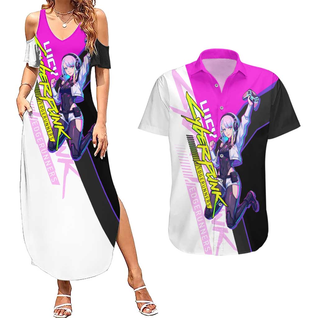 Lucy Cyberpunk Edgerunners Couples Matching Summer Maxi Dress and Hawaiian Shirt Neon Techwear Anime Style
