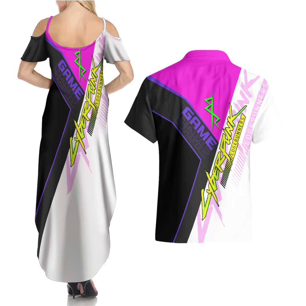 Lucy Cyberpunk Edgerunners Couples Matching Summer Maxi Dress and Hawaiian Shirt Neon Techwear Anime Style