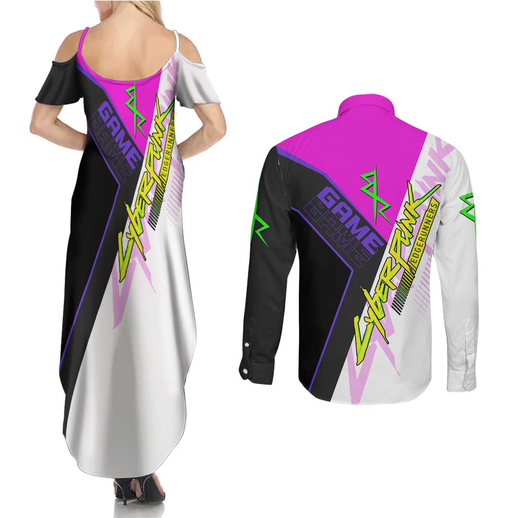 Lucy Cyberpunk Edgerunners Couples Matching Summer Maxi Dress and Long Sleeve Button Shirt Neon Techwear Anime Style