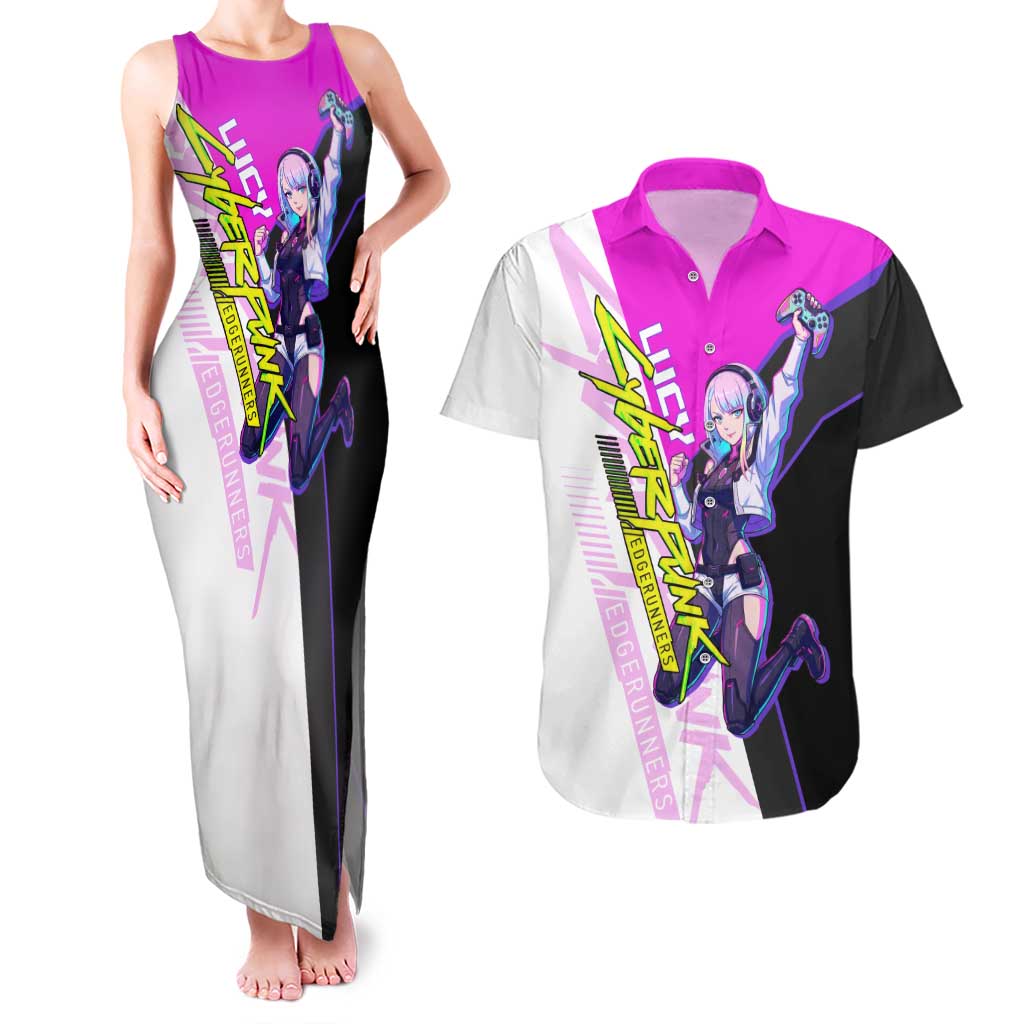 Lucy Cyberpunk Edgerunners Couples Matching Tank Maxi Dress and Hawaiian Shirt Neon Techwear Anime Style