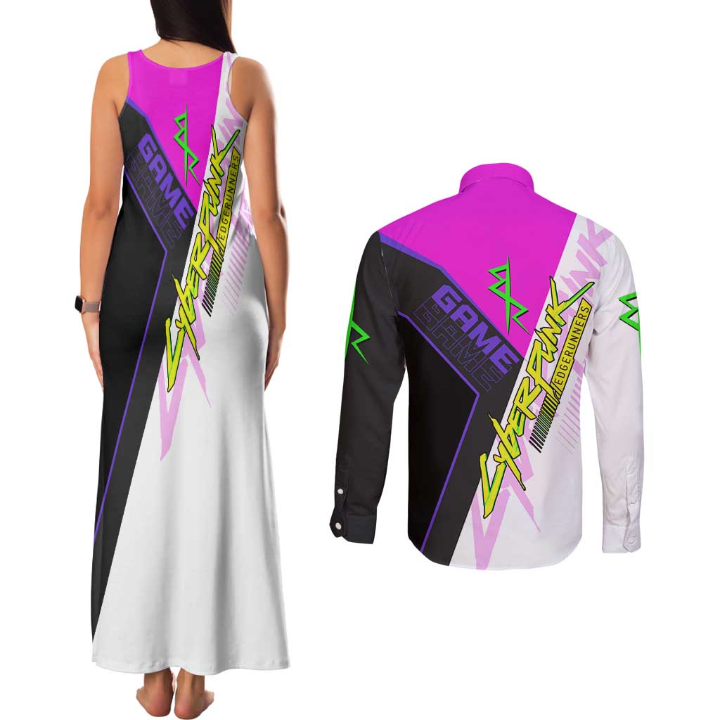 Lucy Cyberpunk Edgerunners Couples Matching Tank Maxi Dress and Long Sleeve Button Shirt Neon Techwear Anime Style