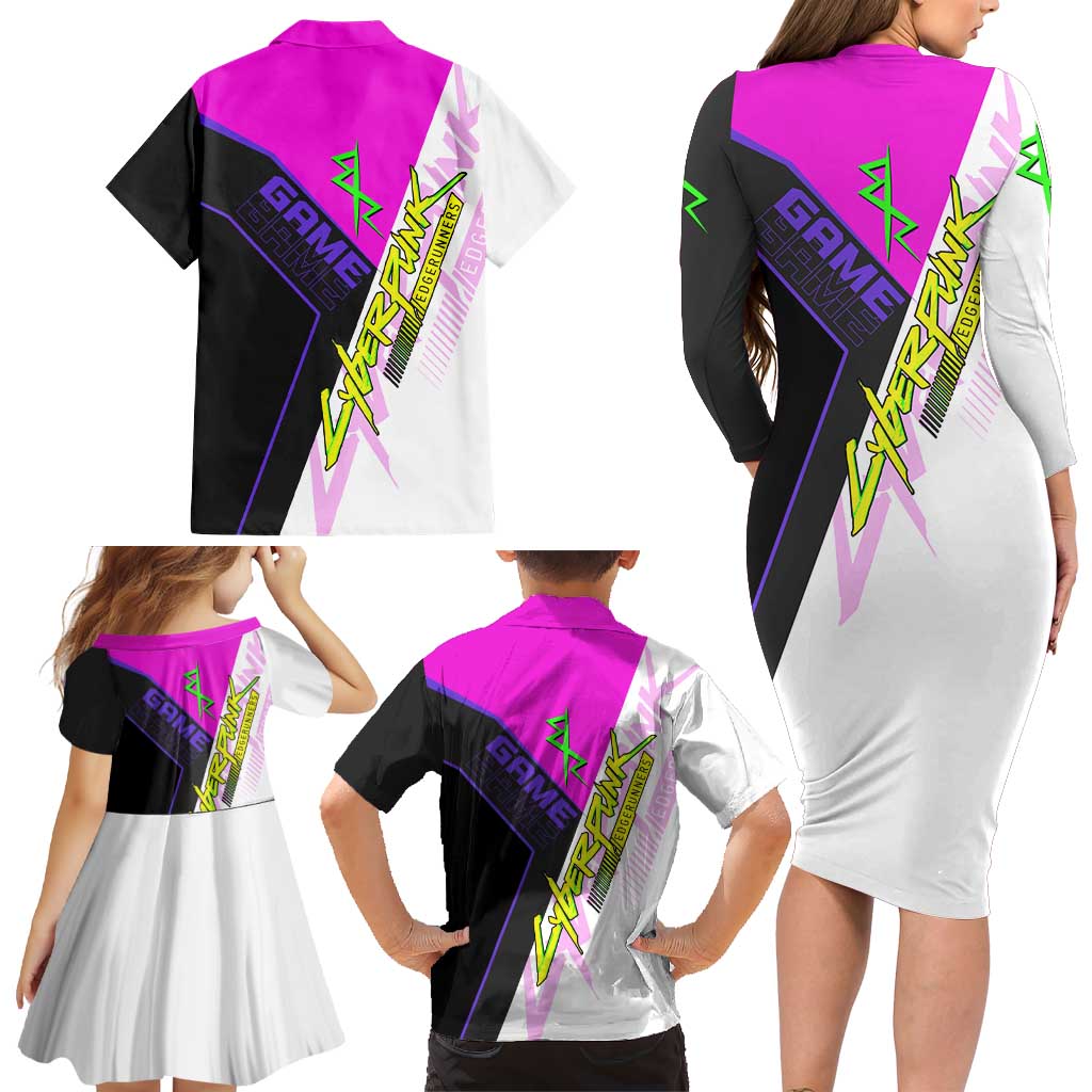 Lucy Cyberpunk Edgerunners Family Matching Long Sleeve Bodycon Dress and Hawaiian Shirt Neon Techwear Anime Style