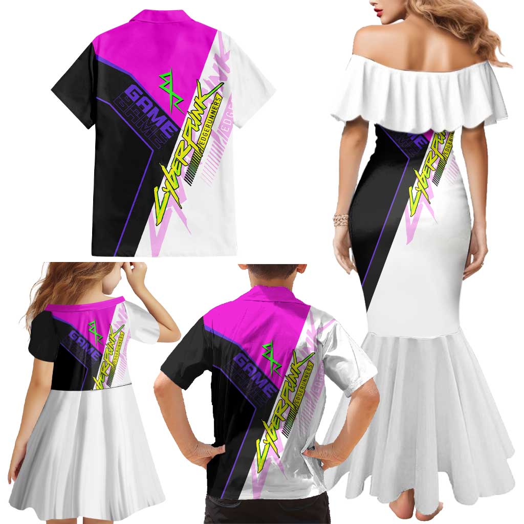 Lucy Cyberpunk Edgerunners Family Matching Mermaid Dress and Hawaiian Shirt Neon Techwear Anime Style
