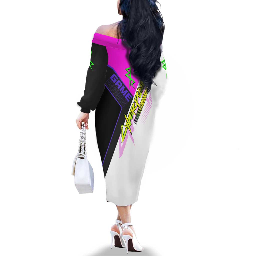 Lucy Cyberpunk Edgerunners Family Matching Off The Shoulder Long Sleeve Dress and Hawaiian Shirt Neon Techwear Anime Style