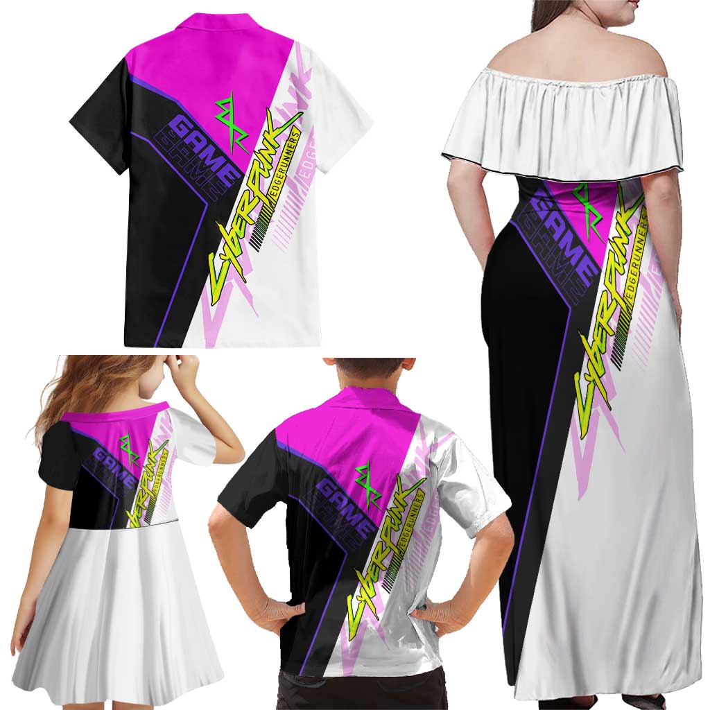 Lucy Cyberpunk Edgerunners Family Matching Off Shoulder Maxi Dress and Hawaiian Shirt Neon Techwear Anime Style