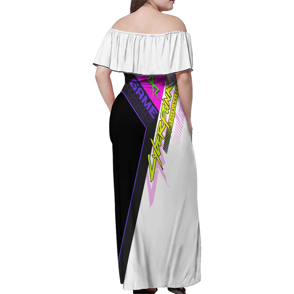 Lucy Cyberpunk Edgerunners Family Matching Off Shoulder Maxi Dress and Hawaiian Shirt Neon Techwear Anime Style